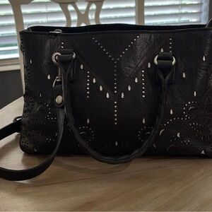 Patricia Nash Black Leather Shoulder Bag